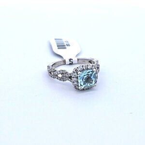Neil Lane 14K White Gold Aquamarine & Diamond Engagement Ring 5/8TCW Size 6.5
